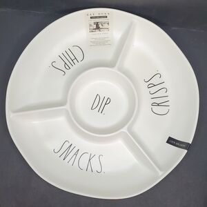 2022 Rae Dunn White Divided Serving Platter: Snacks And Dip - New With Tags